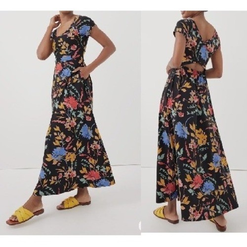 Pact Fit N Flare Crossback Maxi Dress Organic Cotton XXL Nightfall Blooms Floral